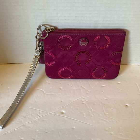 VGUC. Burgundy sequin, Coach satin wristlet. - Picture 1 of 6